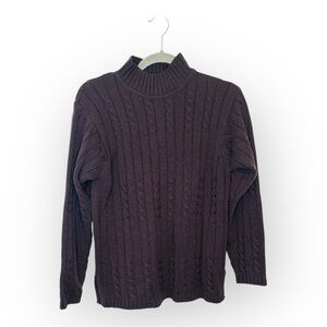 Vintage Plum Purple Cable Knit Mock Neck Sweater Classic Winter Petite Small